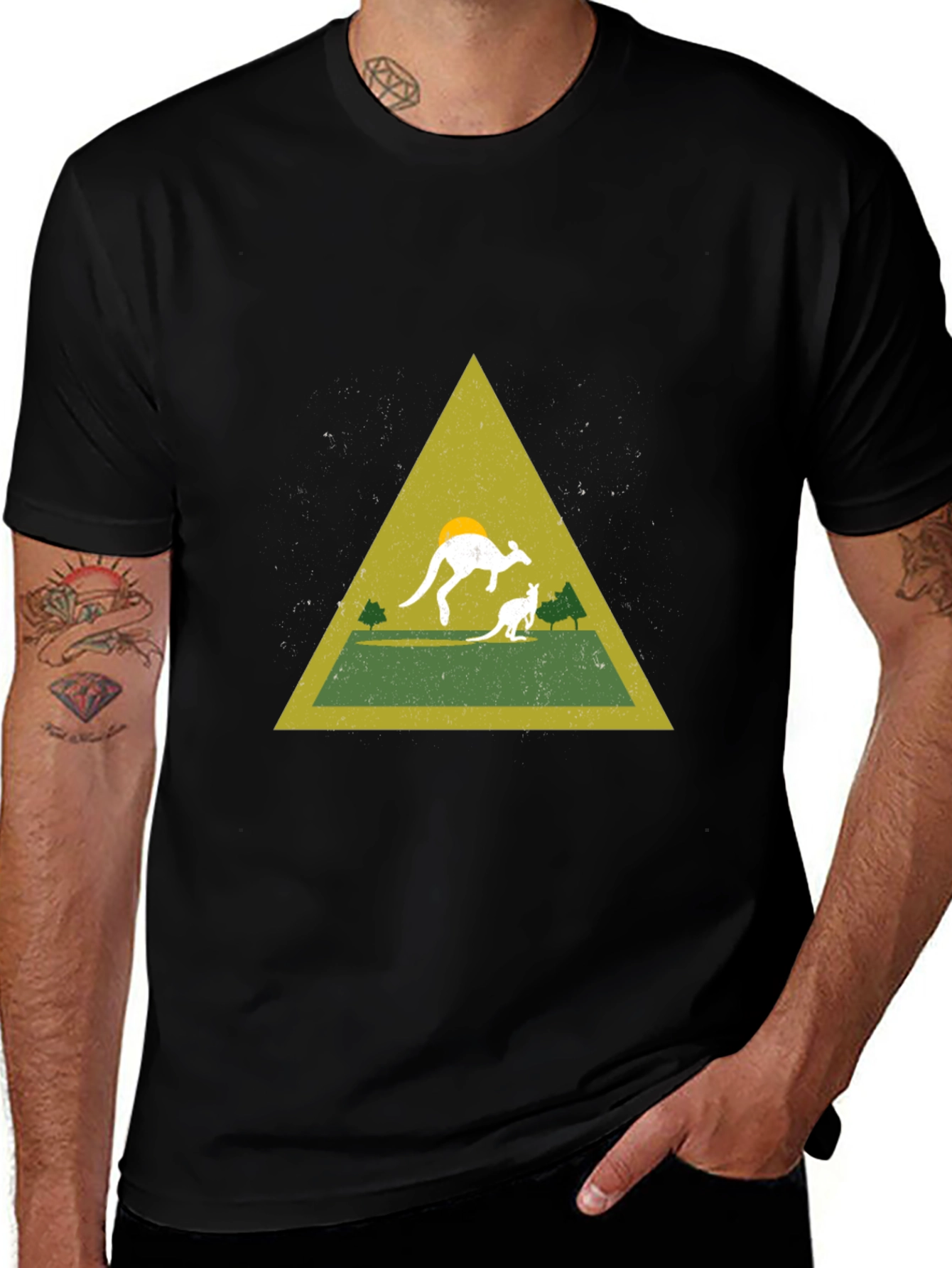 Kangaroo Triangle Graphic Tee - Black