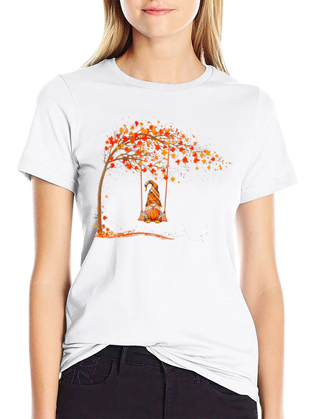 Autumn Gnome on Swing Graphic Tee