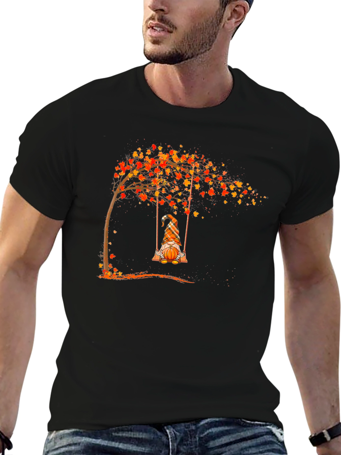 Autumn Gnome on Swing Graphic Tee