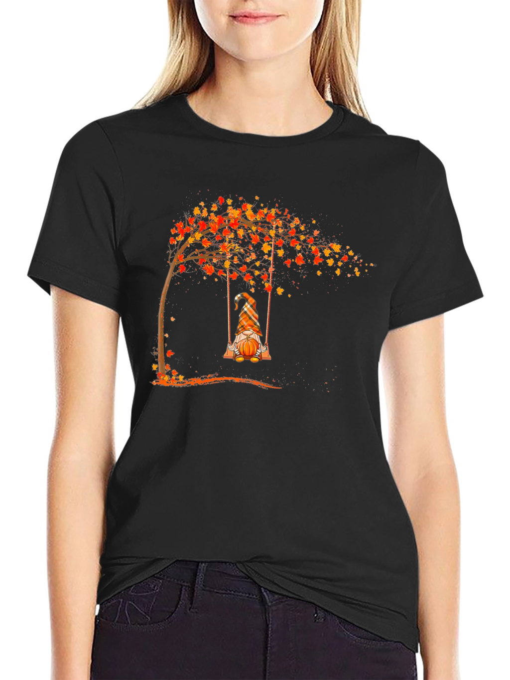 Autumn Gnome on Swing Graphic Tee