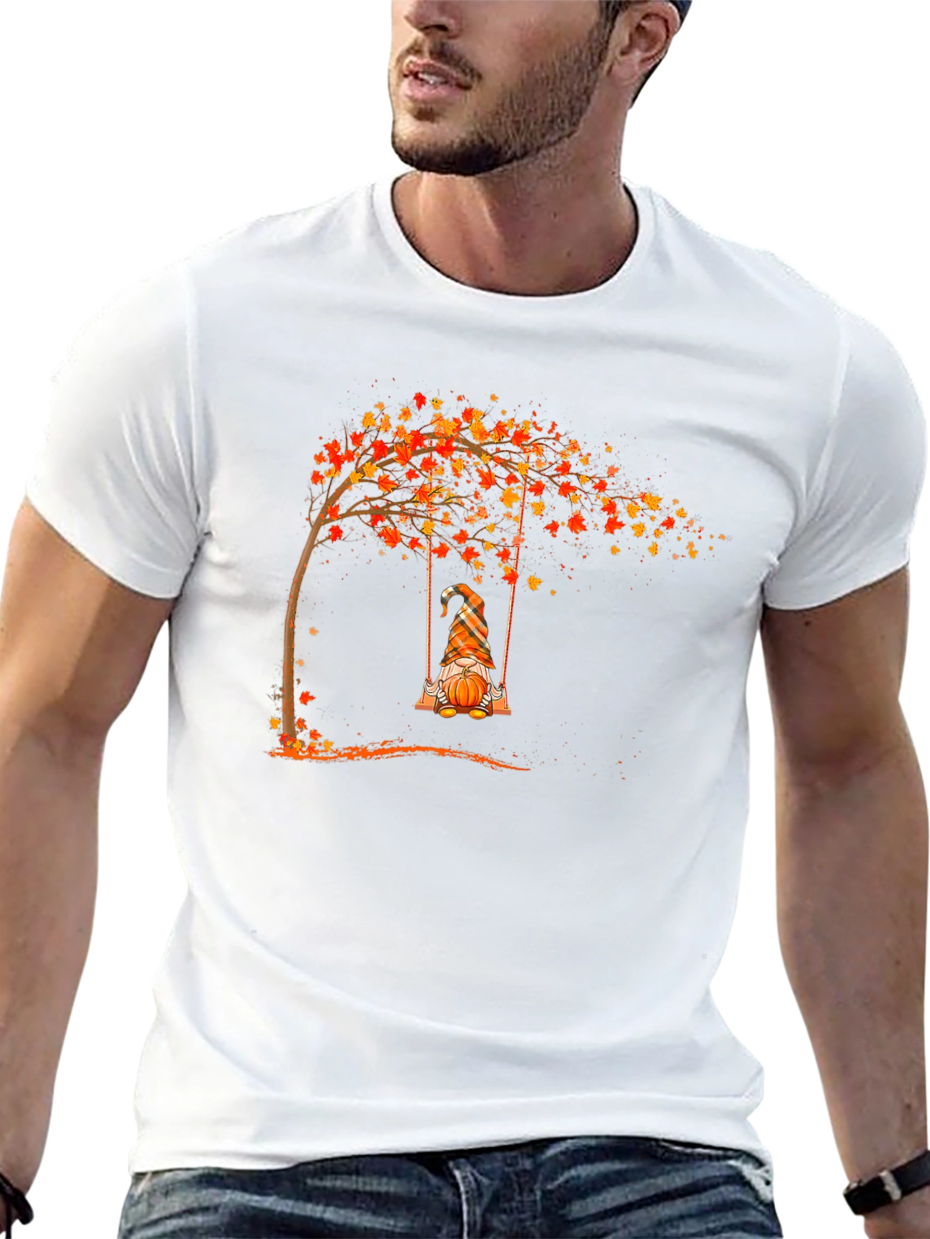 Autumn Gnome on Swing Graphic Tee