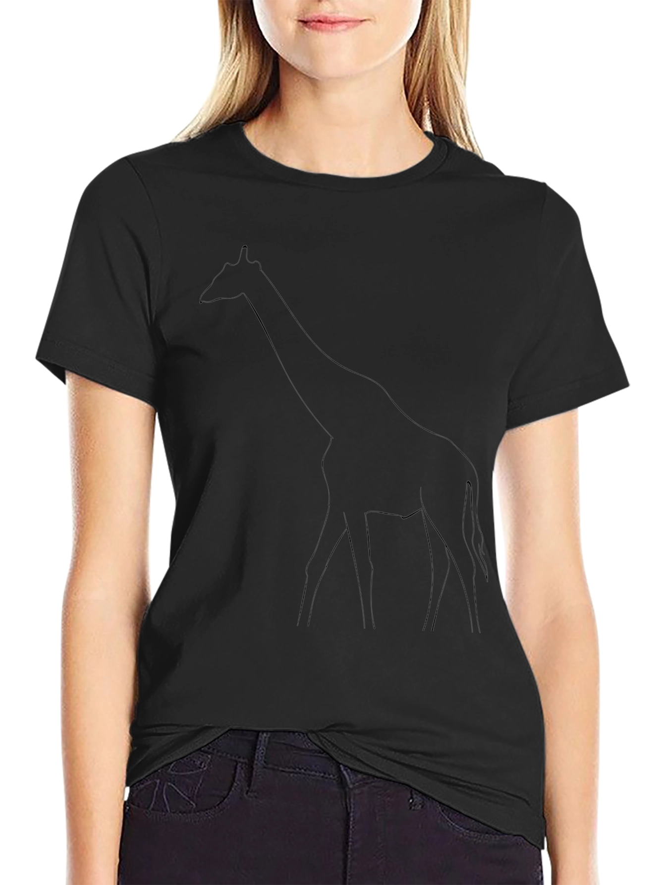 Giraffe Outline Black Tee - Unique Design
