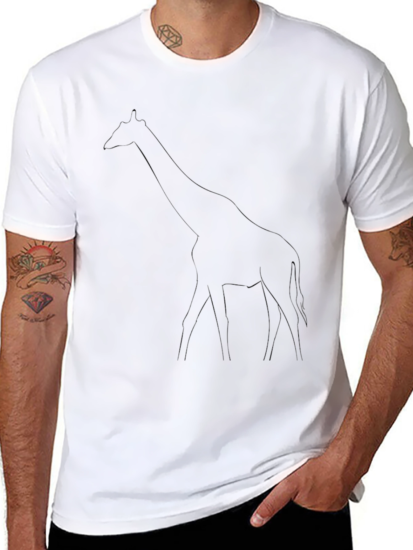 Giraffe Outline Black Tee - Unique Design