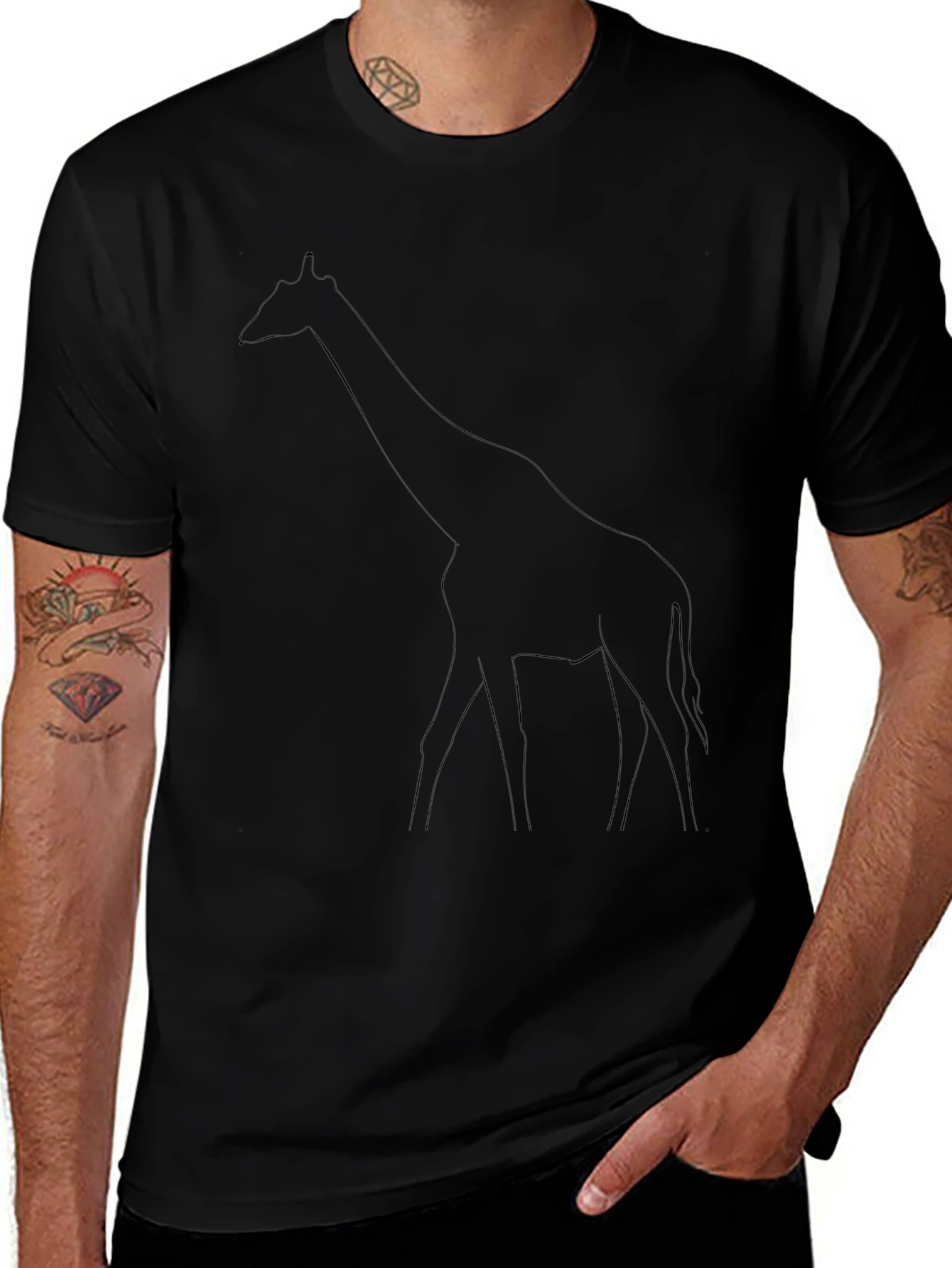 Giraffe Outline Black Tee - Unique Design