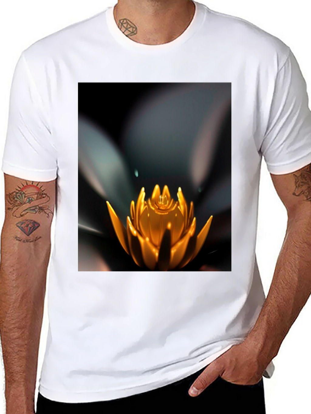 Lotus Flower Graphic Black T-Shirt