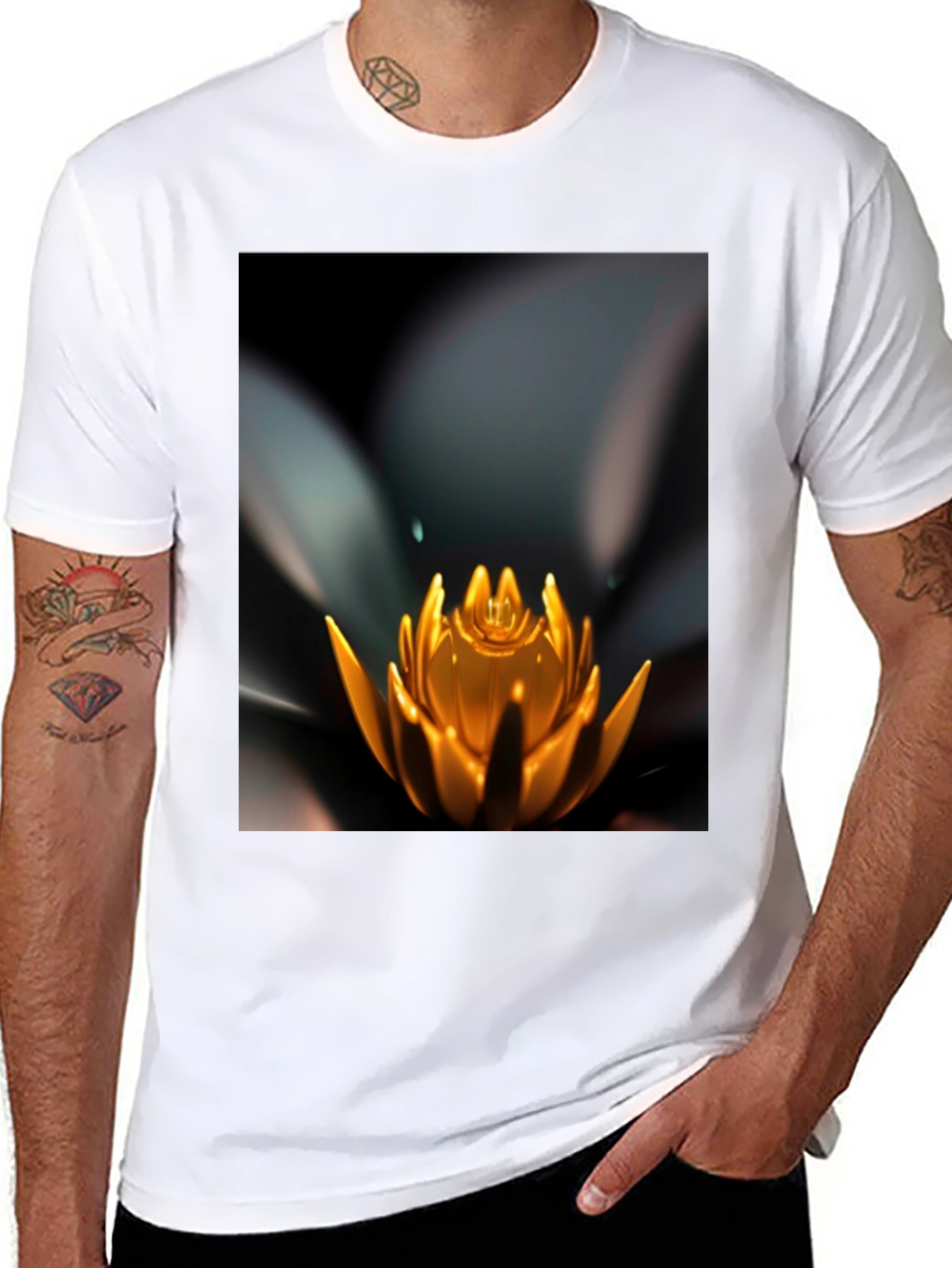 Lotus Flower Graphic Black T-Shirt