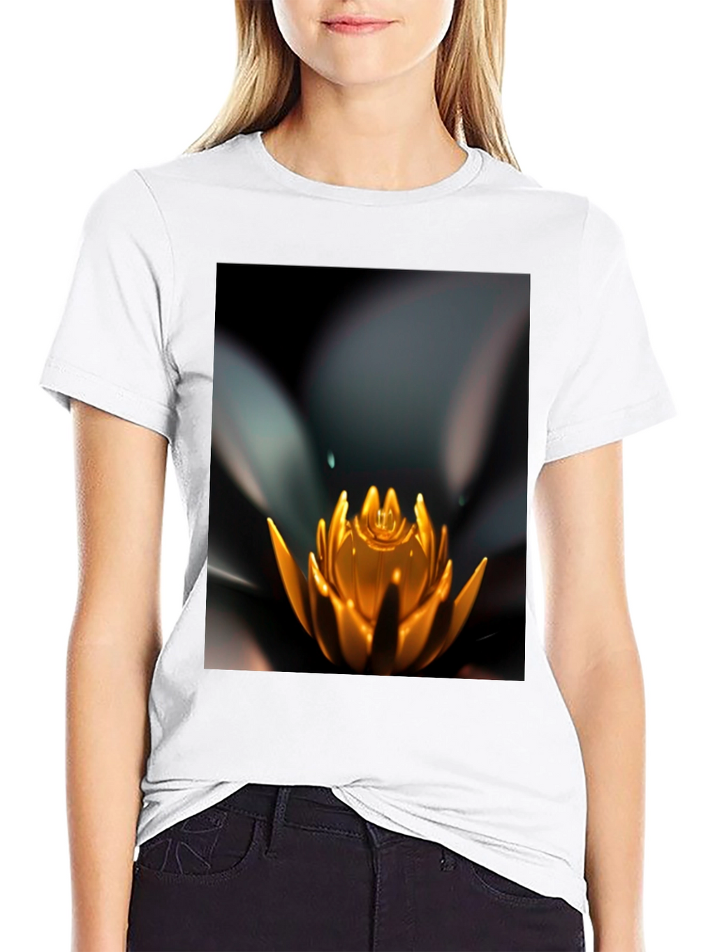Lotus Flower Graphic Black T-Shirt