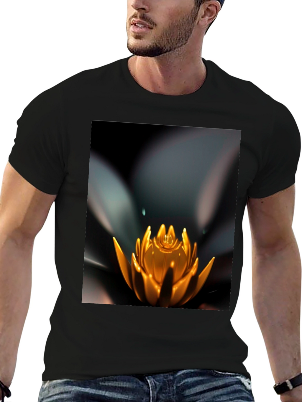 Lotus Flower Graphic Black T-Shirt