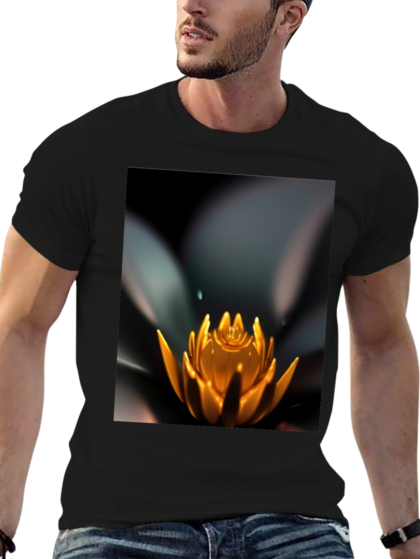 Lotus Flower Graphic Black T-Shirt
