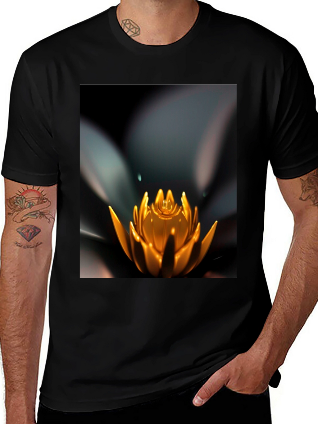 Lotus Flower Graphic Black T-Shirt