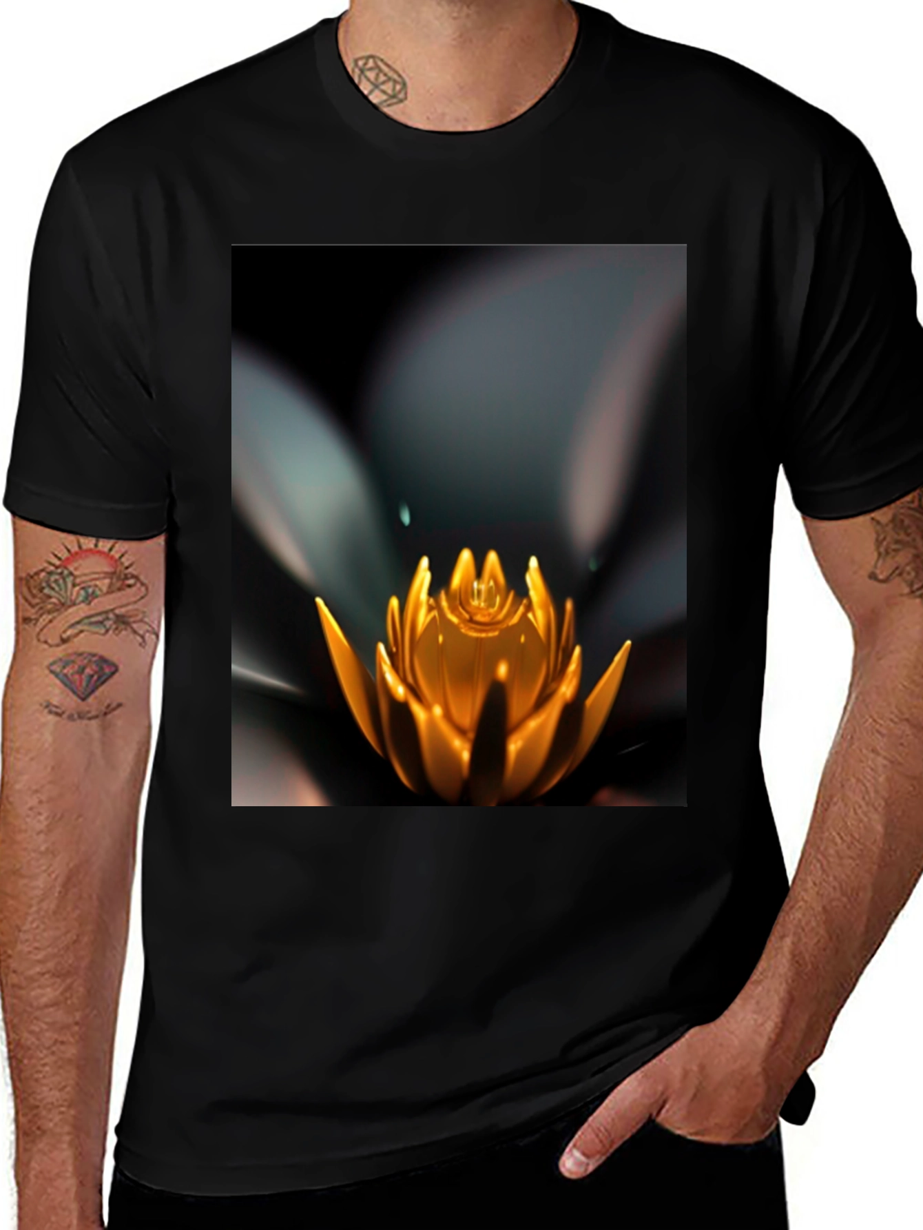 Lotus Flower Graphic Black T-Shirt