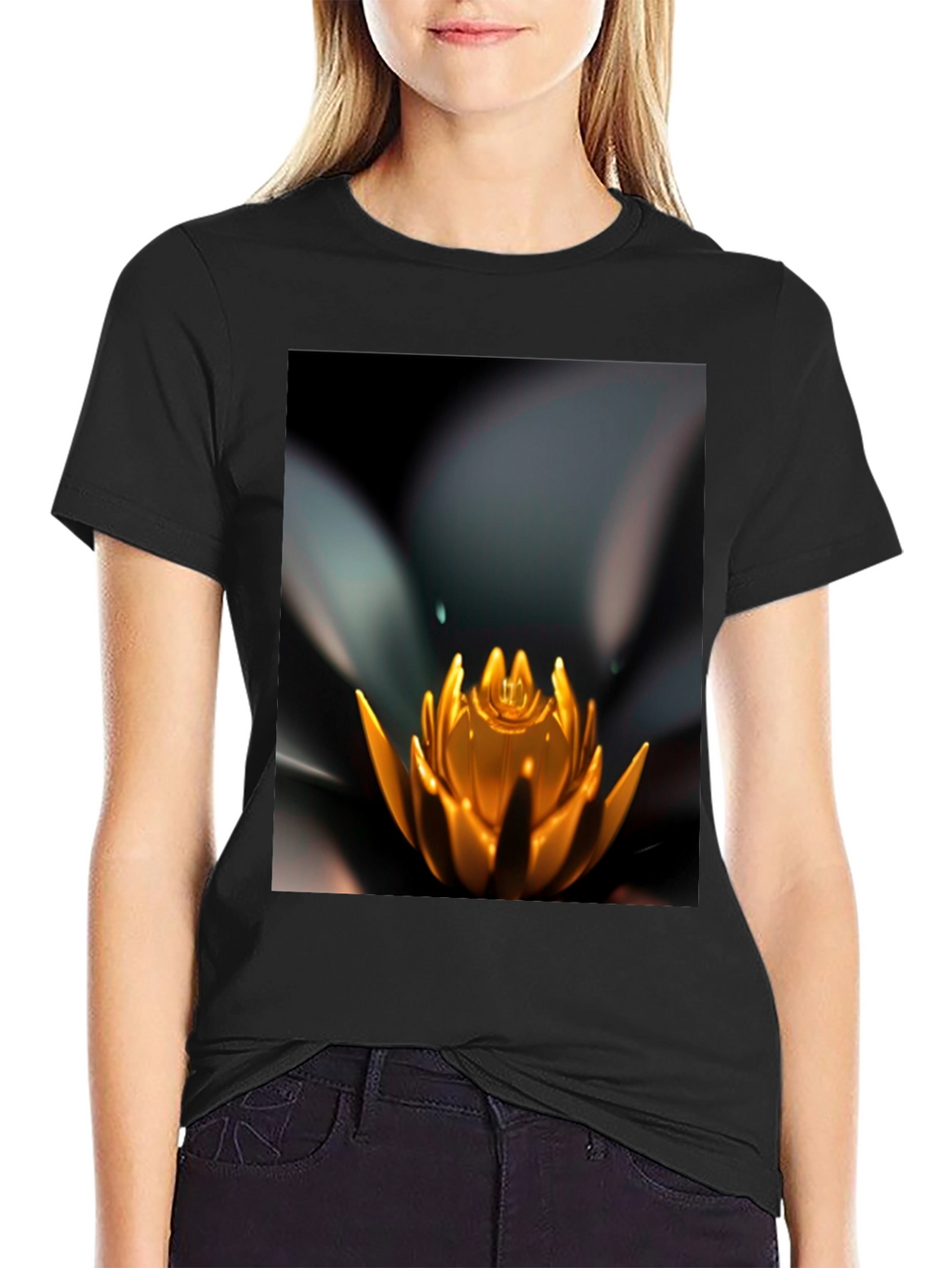 Lotus Flower Graphic Black T-Shirt