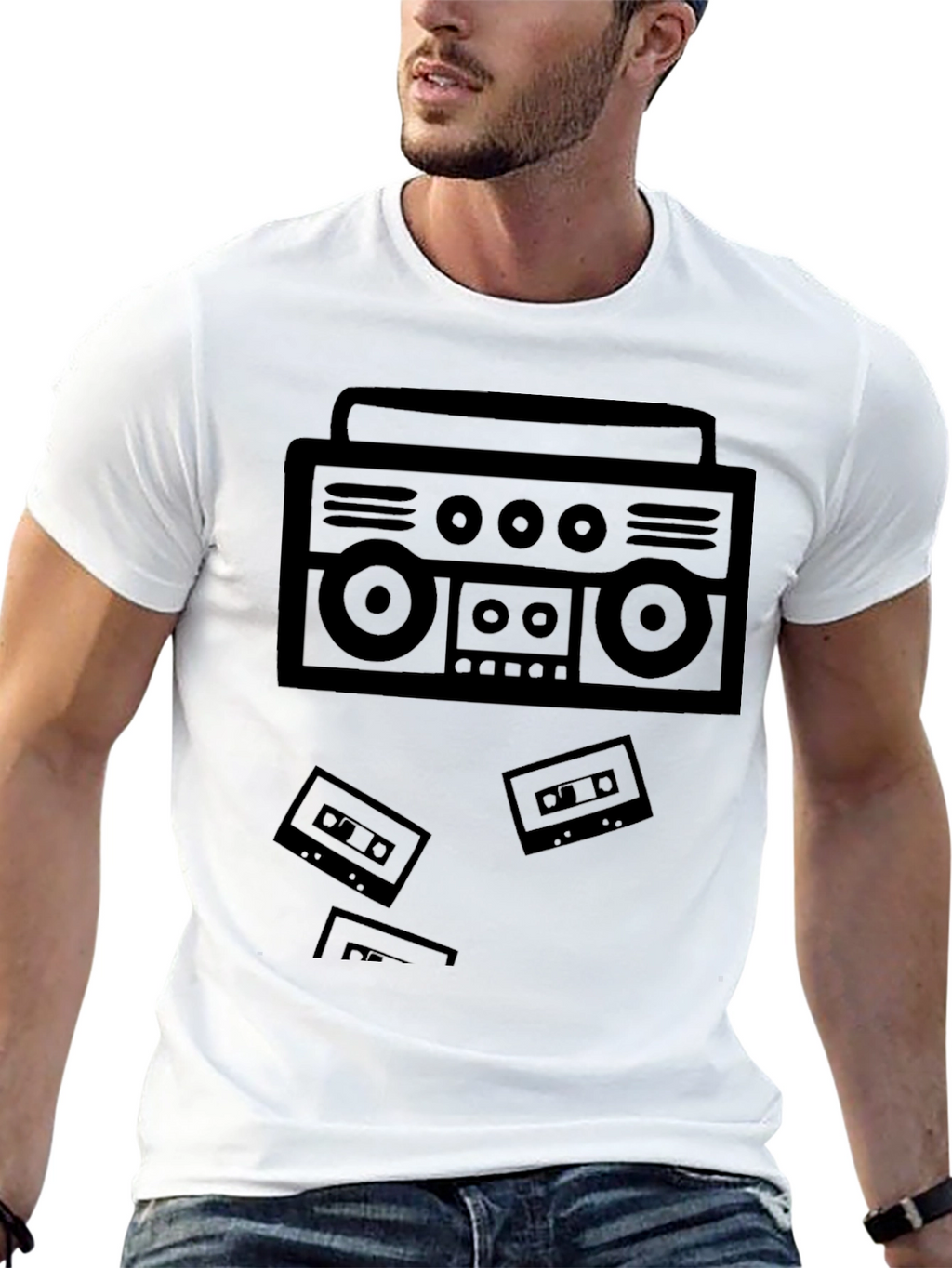 Retro Boombox Cassette Tape Black T-Shirt