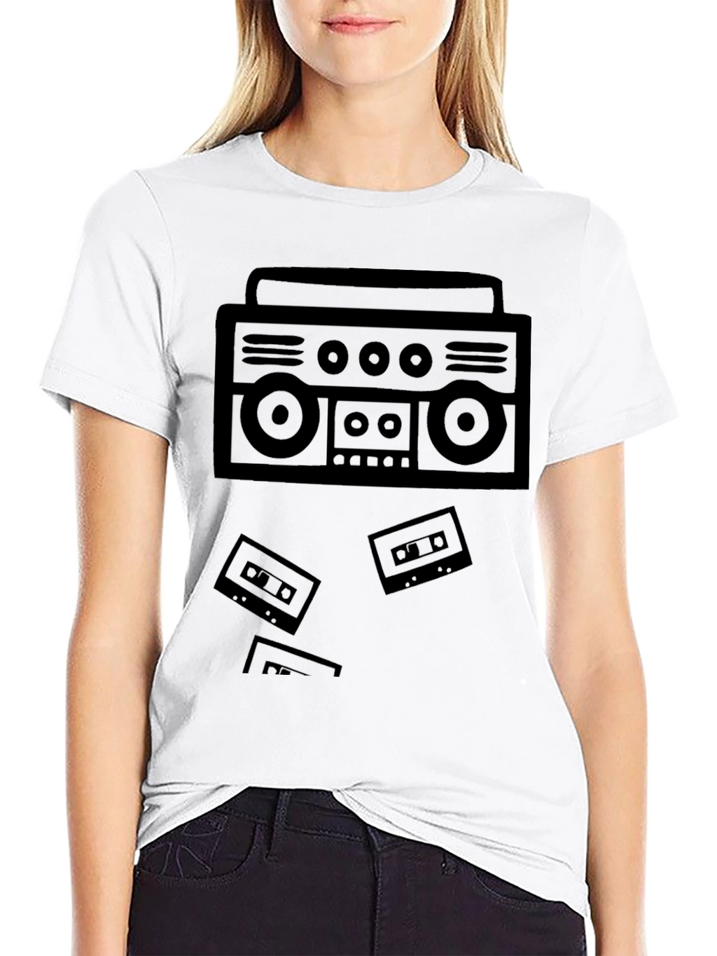 Retro Boombox Cassette Tape Black T-Shirt