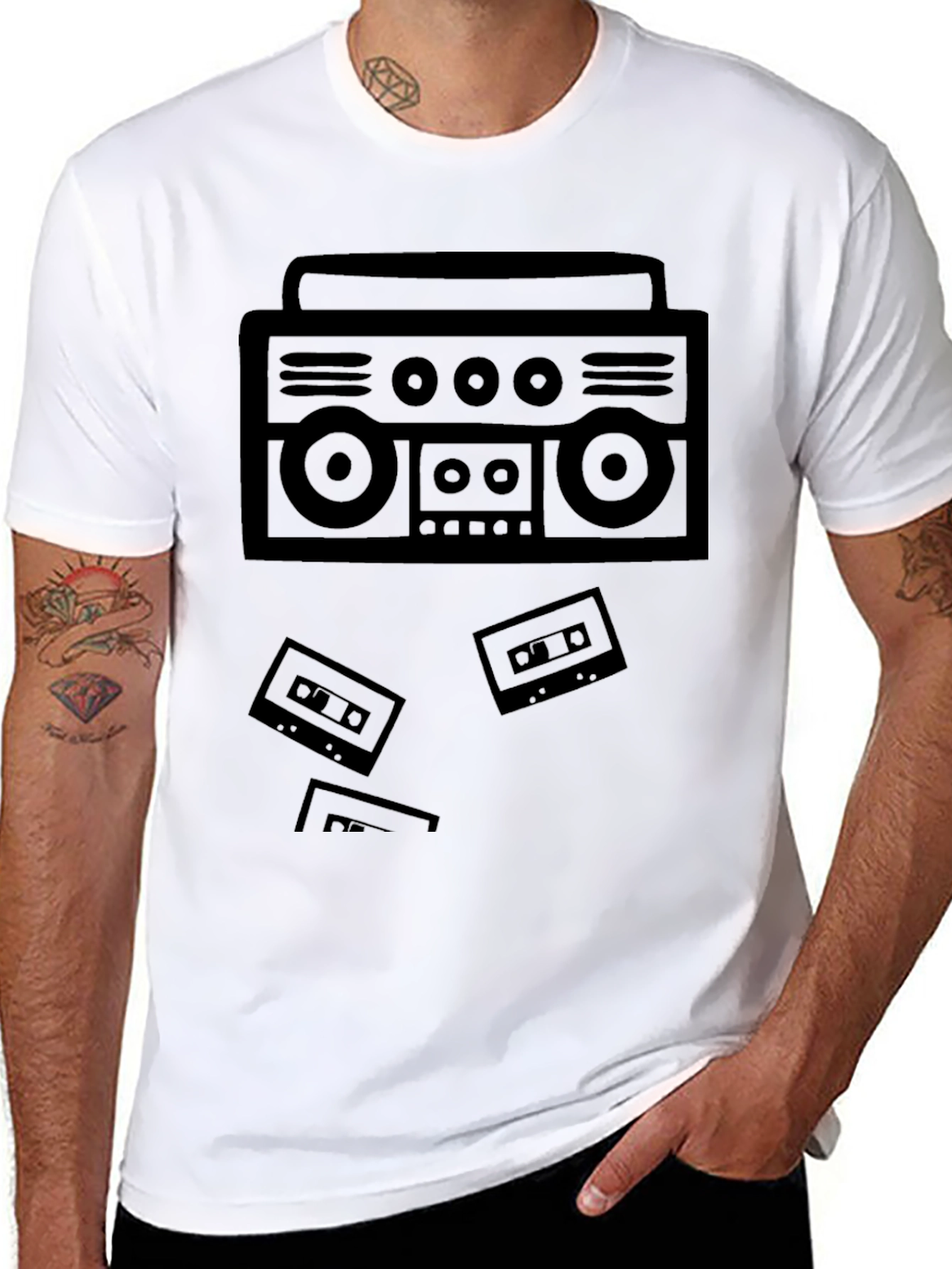 Retro Boombox Cassette Tape Black T-Shirt