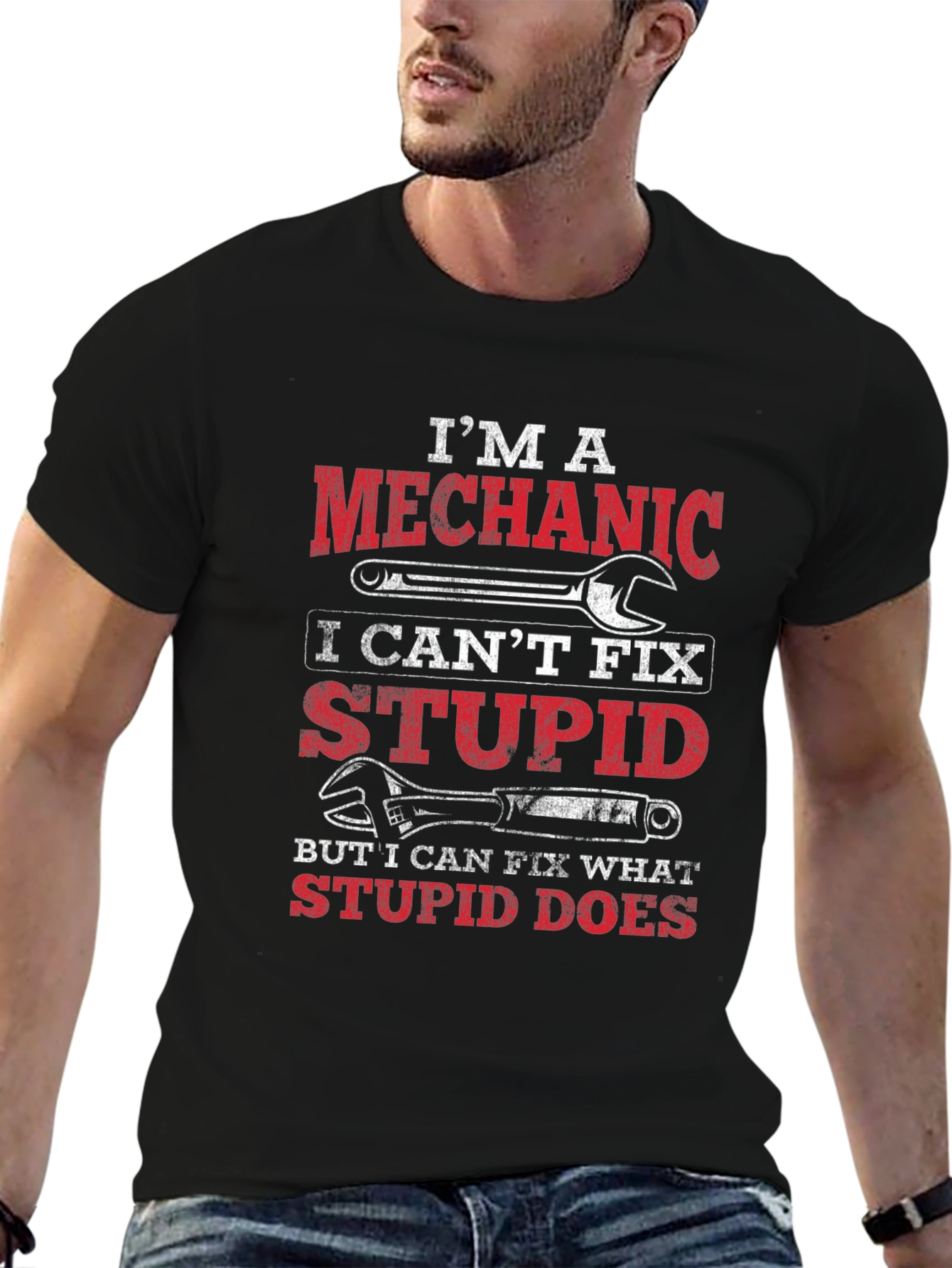 Mechanic T-Shirt: Cant Fix Stupid Funny Tee