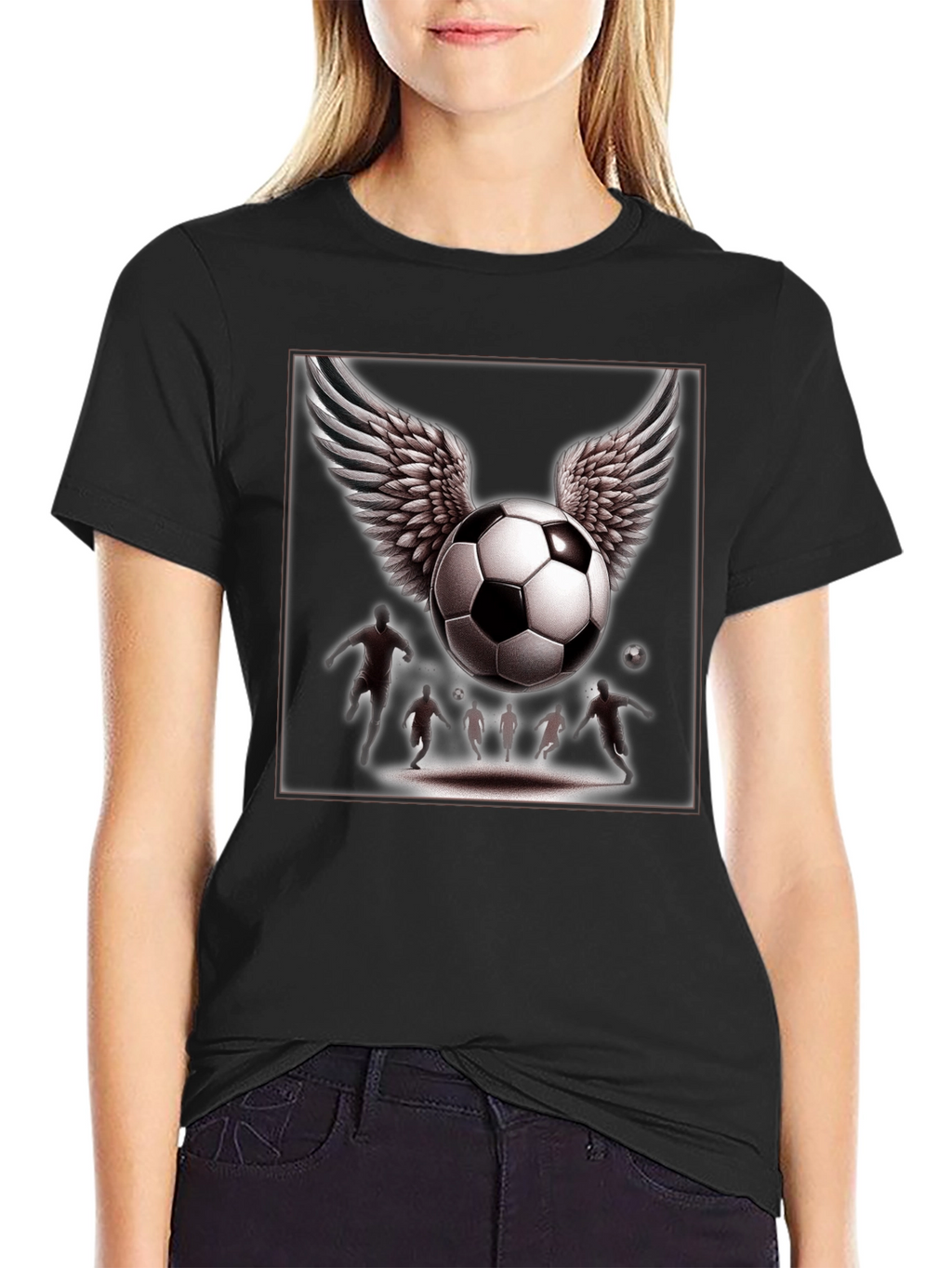 Winged Soccer Ball Graphic T-Shirt - Black