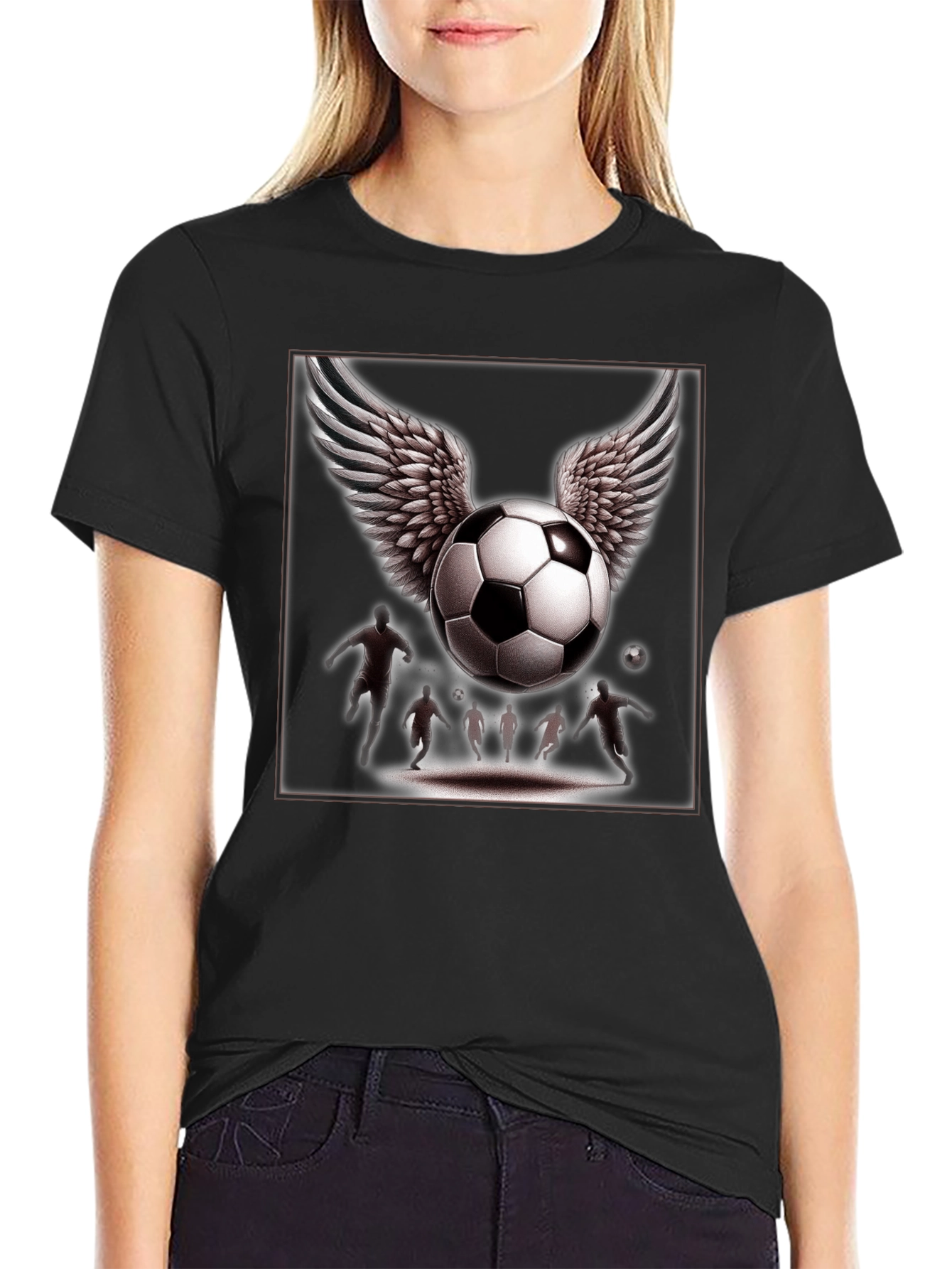 Winged Soccer Ball Graphic T-Shirt - Black