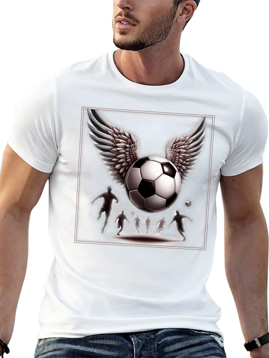 Winged Soccer Ball Graphic T-Shirt - Black