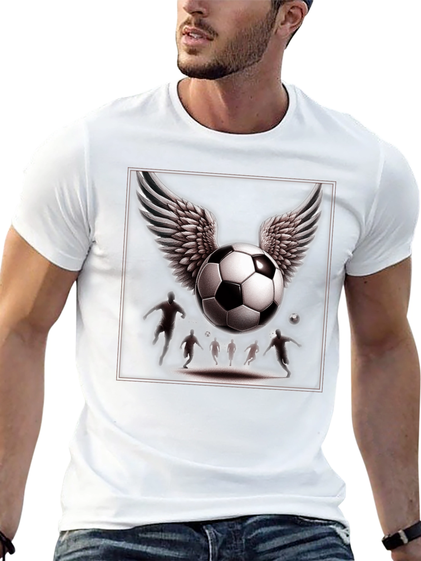 Winged Soccer Ball Graphic T-Shirt - Black