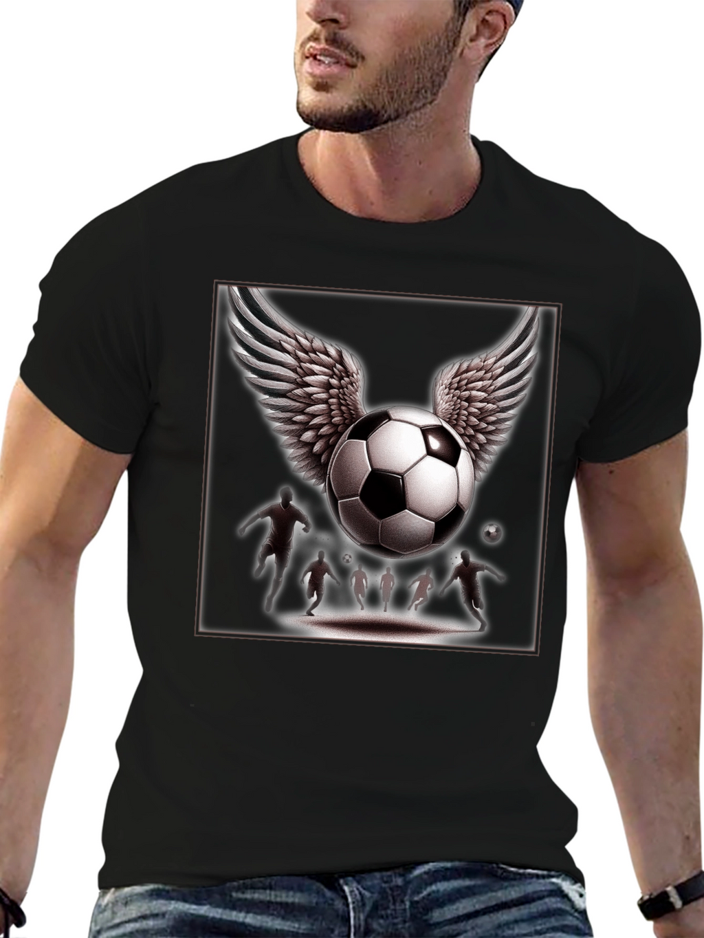 Winged Soccer Ball Graphic T-Shirt - Black