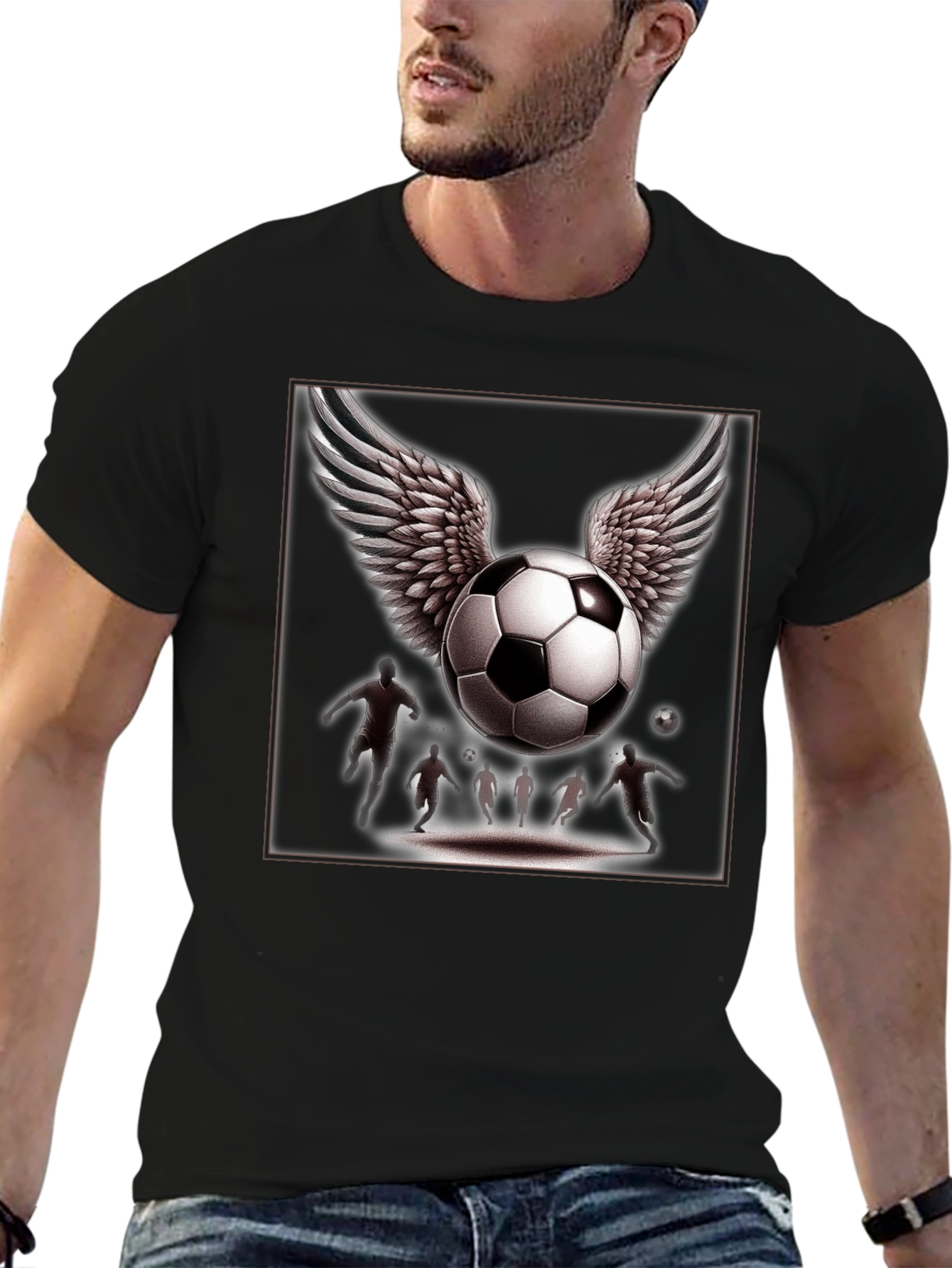 Winged Soccer Ball Graphic T-Shirt - Black