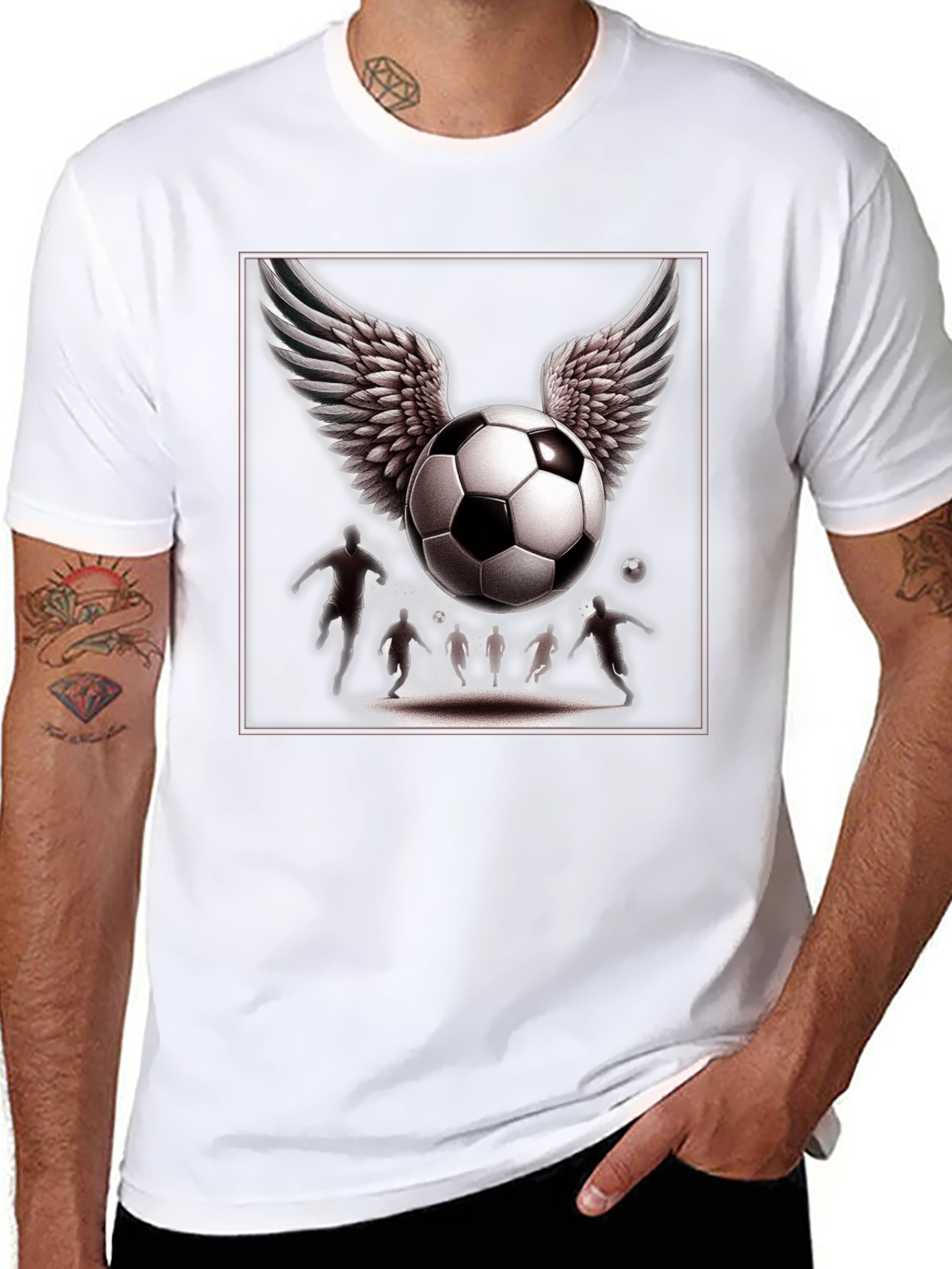 Winged Soccer Ball Graphic T-Shirt - Black