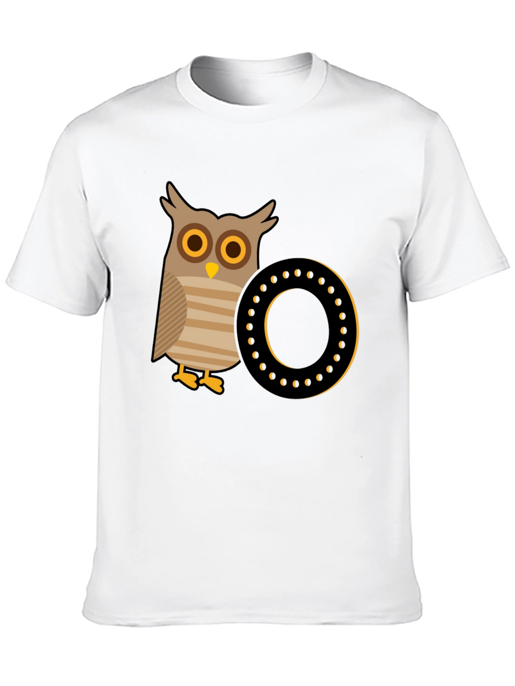 Owl and Letter O Graphic Tee - Black Cotton