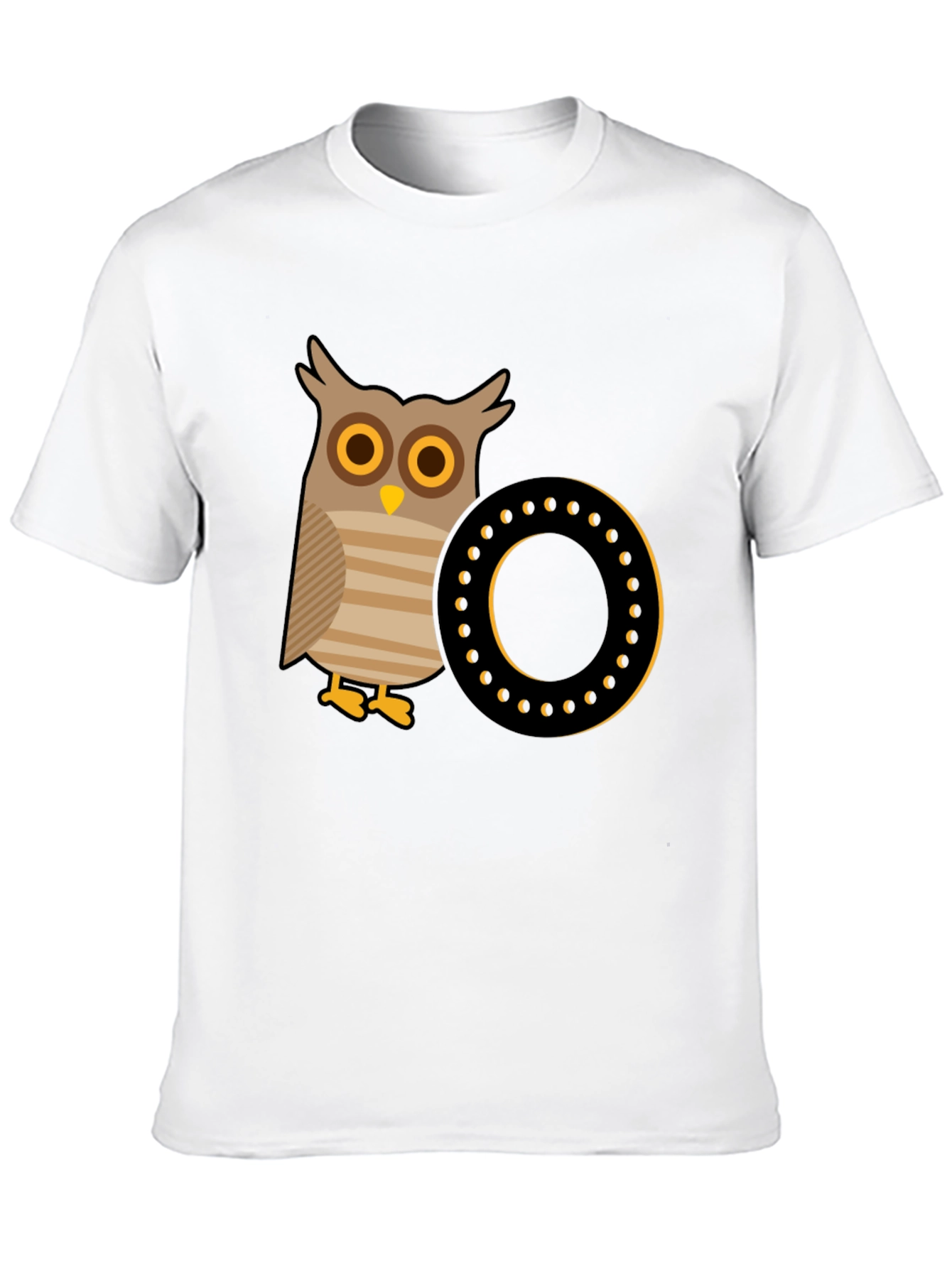 Owl and Letter O Graphic Tee - Black Cotton