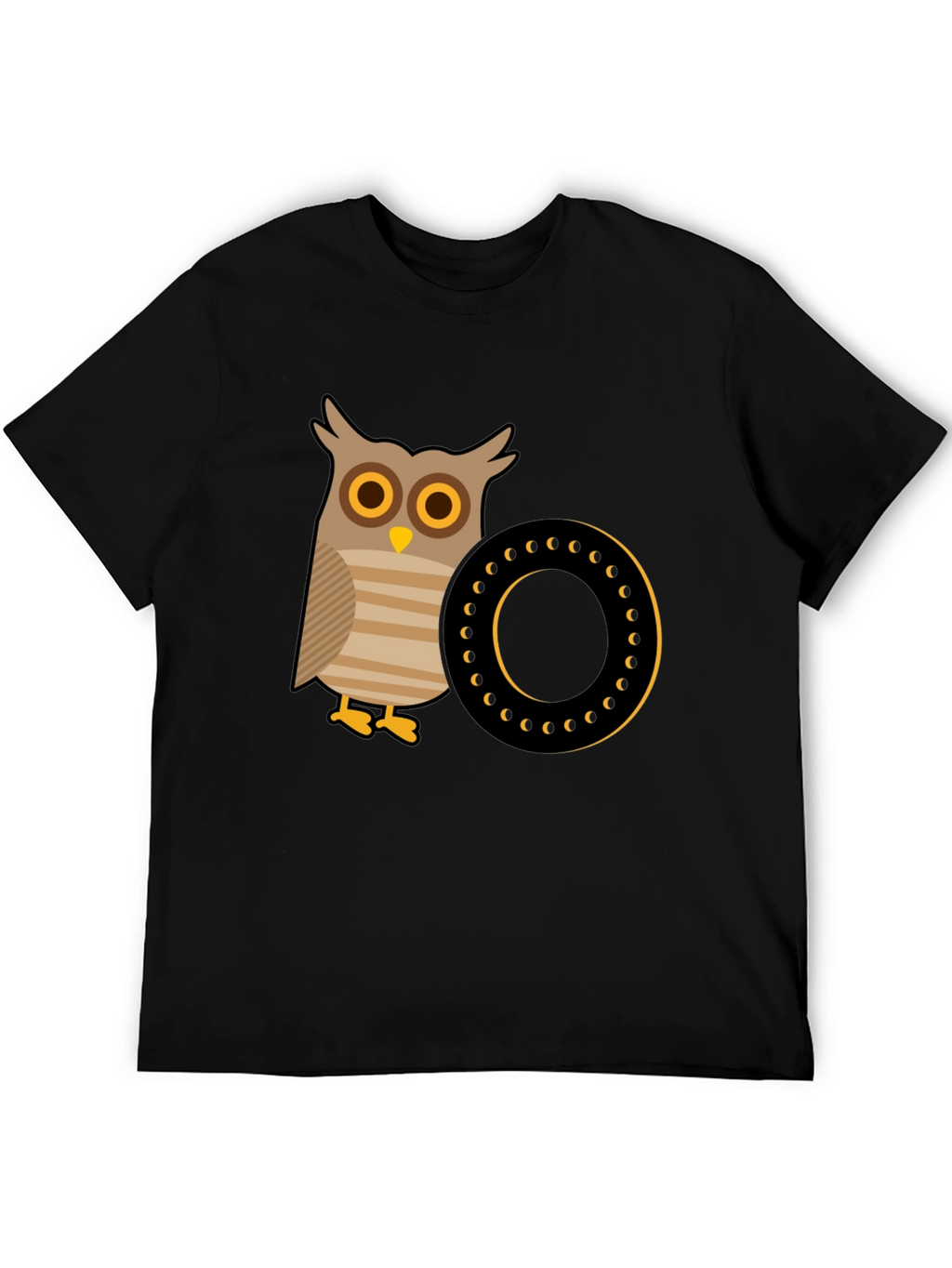 Owl and Letter O Graphic Tee - Black Cotton