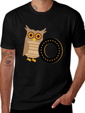 Owl and Letter O Graphic Tee - Black Cotton