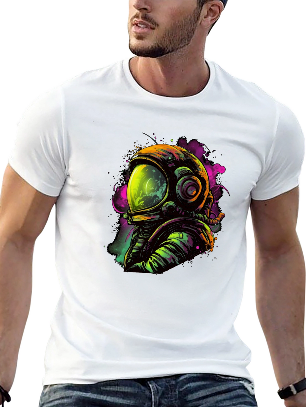 Neon Astronaut Graphic Black T-Shirt