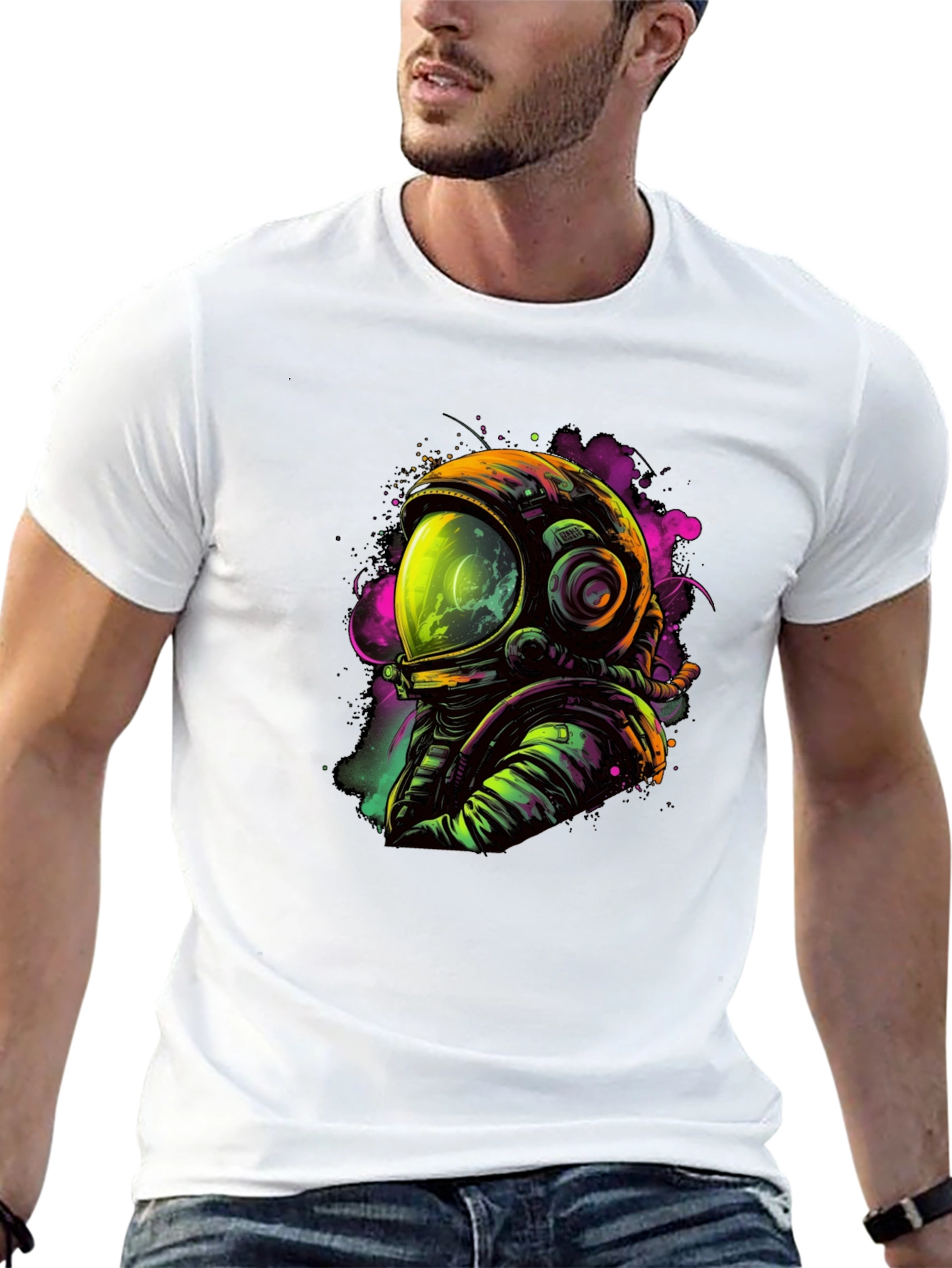 Neon Astronaut Graphic Black T-Shirt