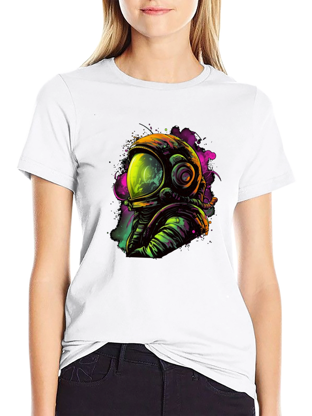 Neon Astronaut Graphic Black T-Shirt