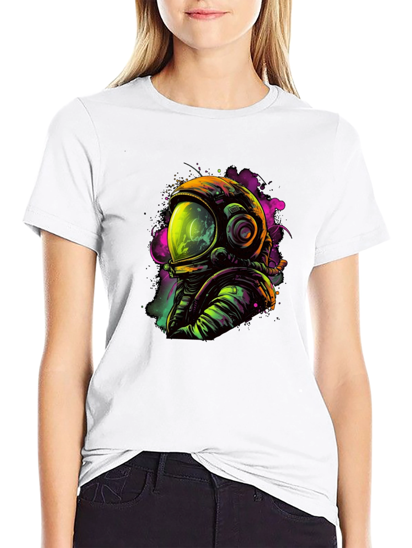 Neon Astronaut Graphic Black T-Shirt
