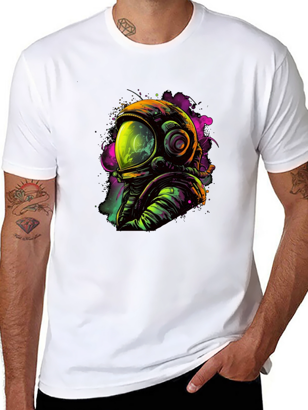 Neon Astronaut Graphic Black T-Shirt