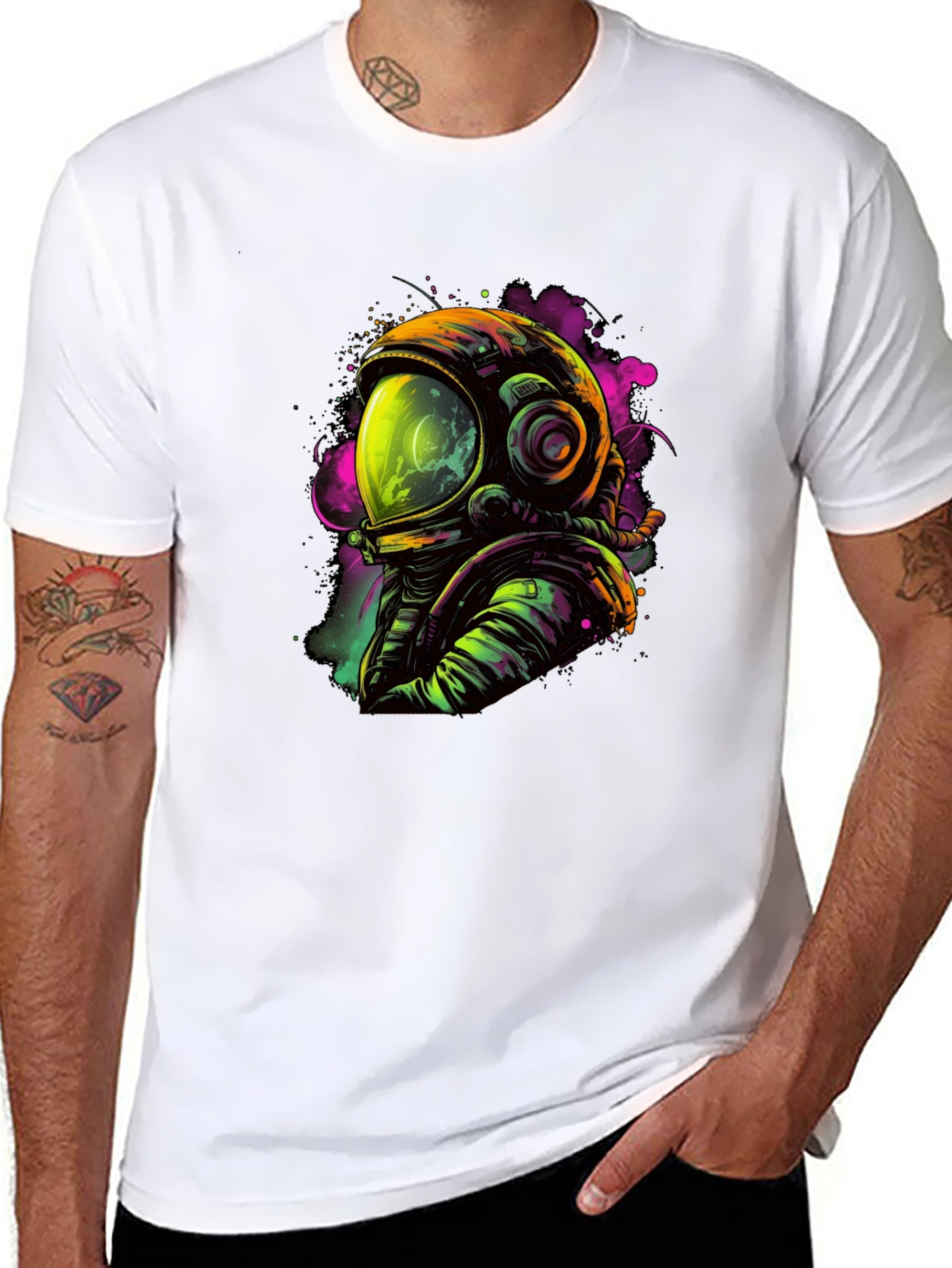 Neon Astronaut Graphic Black T-Shirt