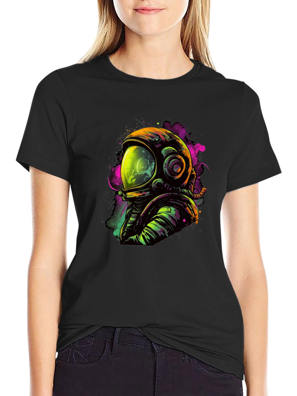 Neon Astronaut Graphic Black T-Shirt