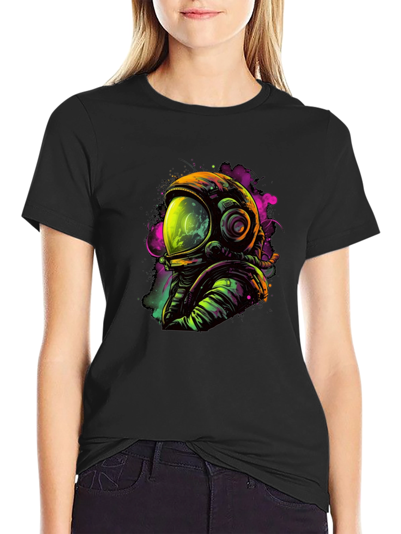 Neon Astronaut Graphic Black T-Shirt