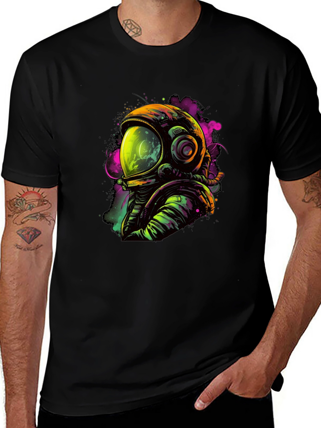 Neon Astronaut Graphic Black T-Shirt