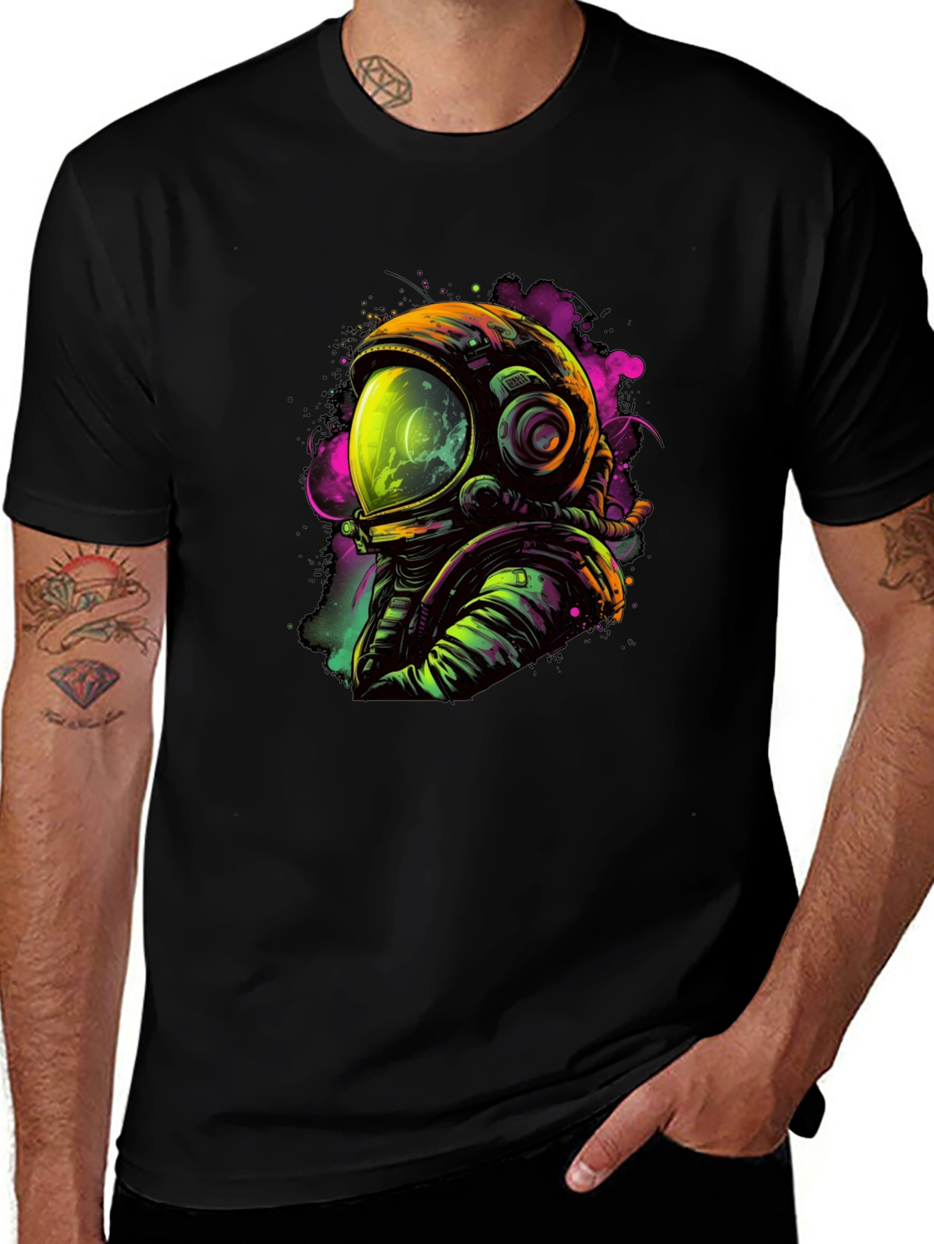 Neon Astronaut Graphic Black T-Shirt