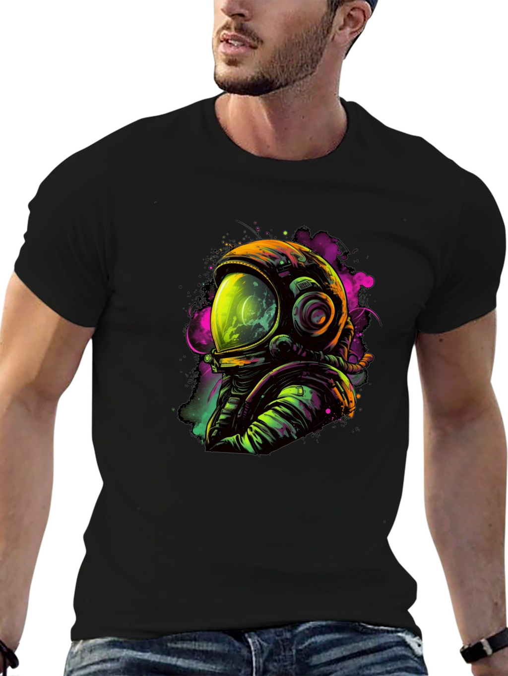 Neon Astronaut Graphic Black T-Shirt