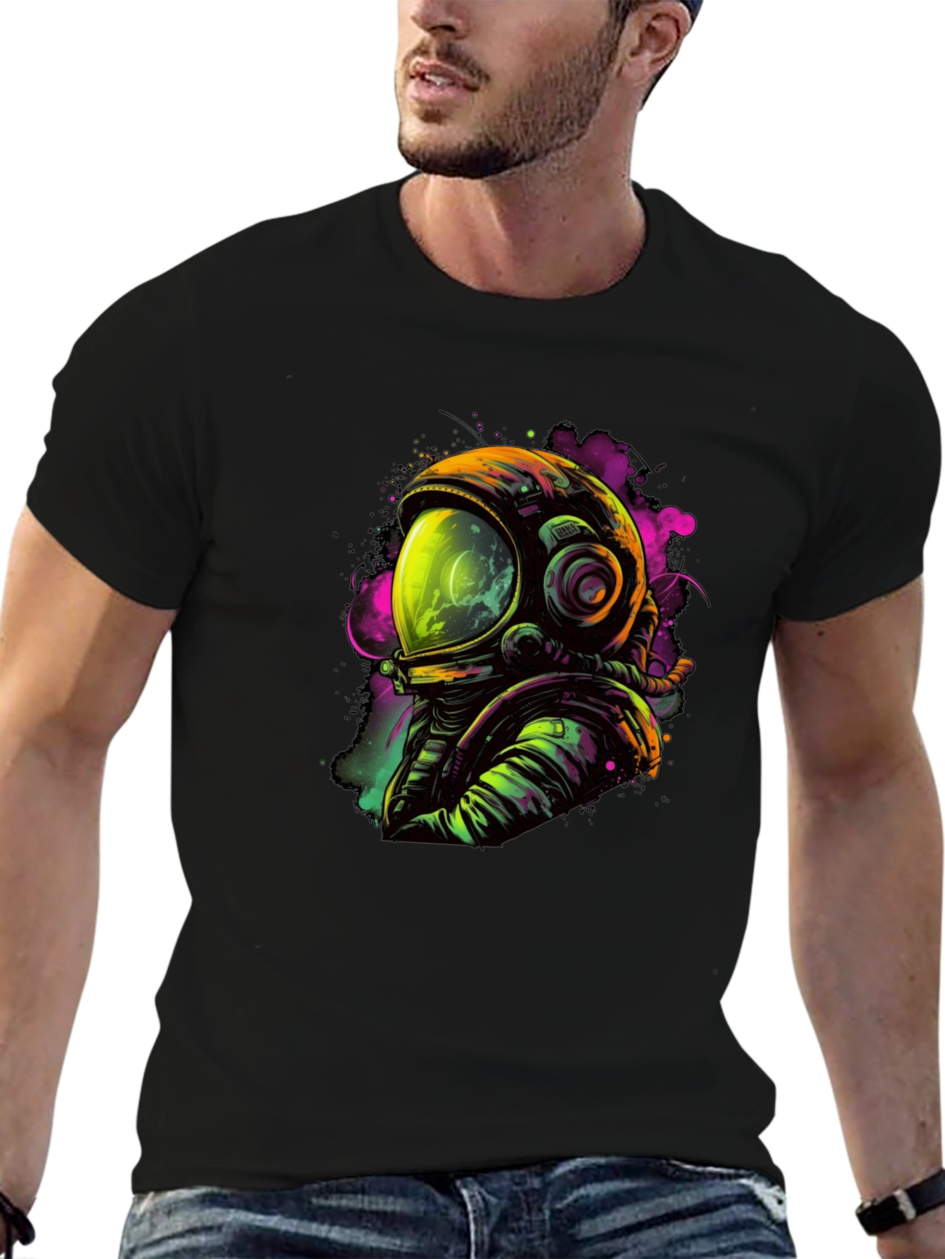 Neon Astronaut Graphic Black T-Shirt