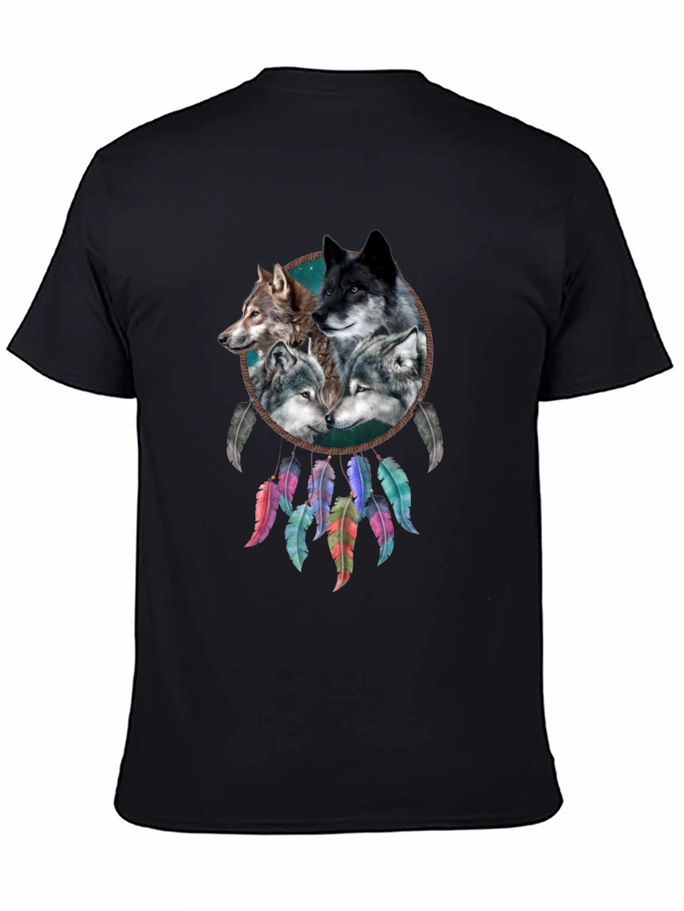 Wolf Dreamcatcher Graphic Tee - Mens Black T-Shirt