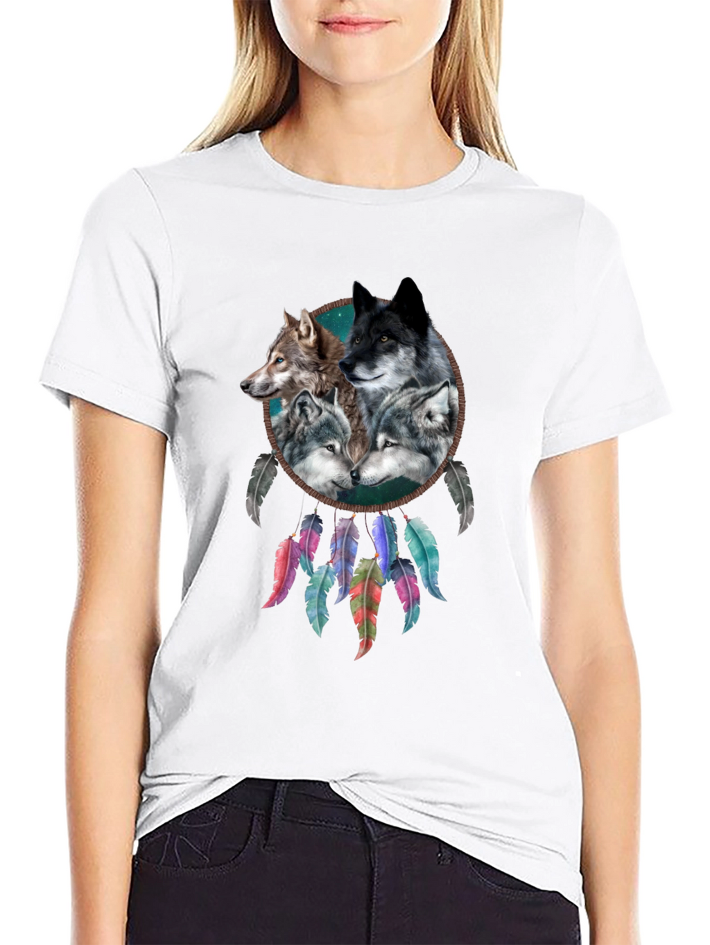 Wolf Dreamcatcher Graphic Tee - Mens Black T-Shirt
