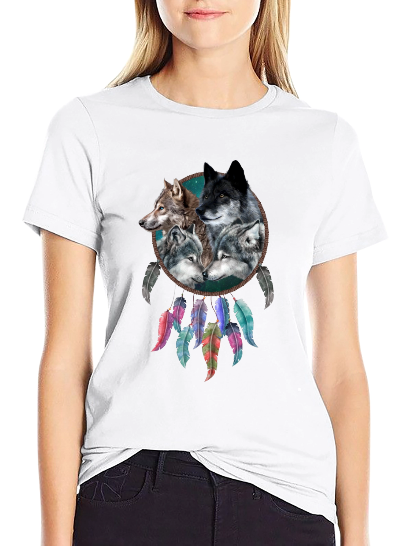 Wolf Dreamcatcher Graphic Tee - Mens Black T-Shirt