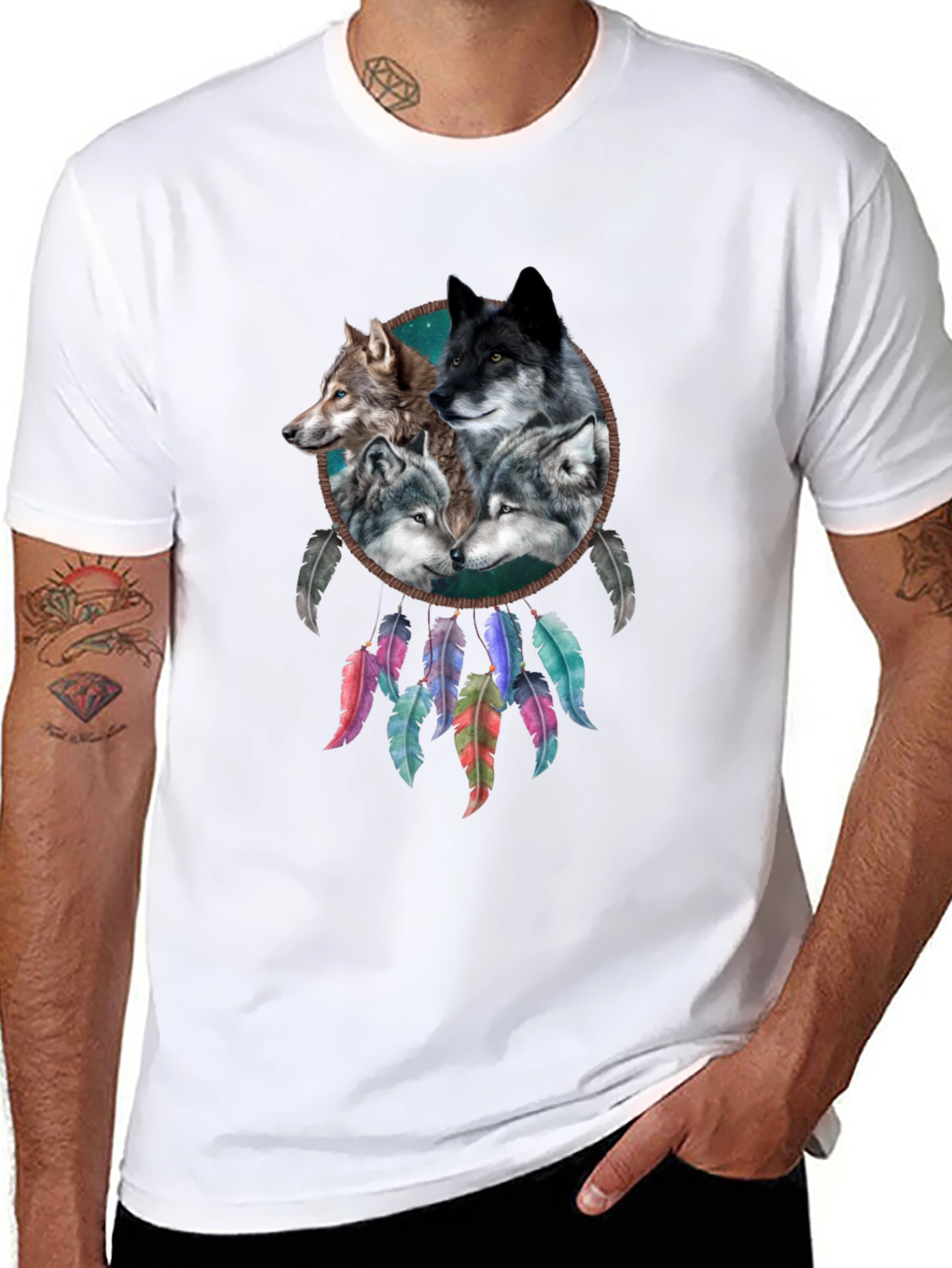 Wolf Dreamcatcher Graphic Tee - Mens Black T-Shirt