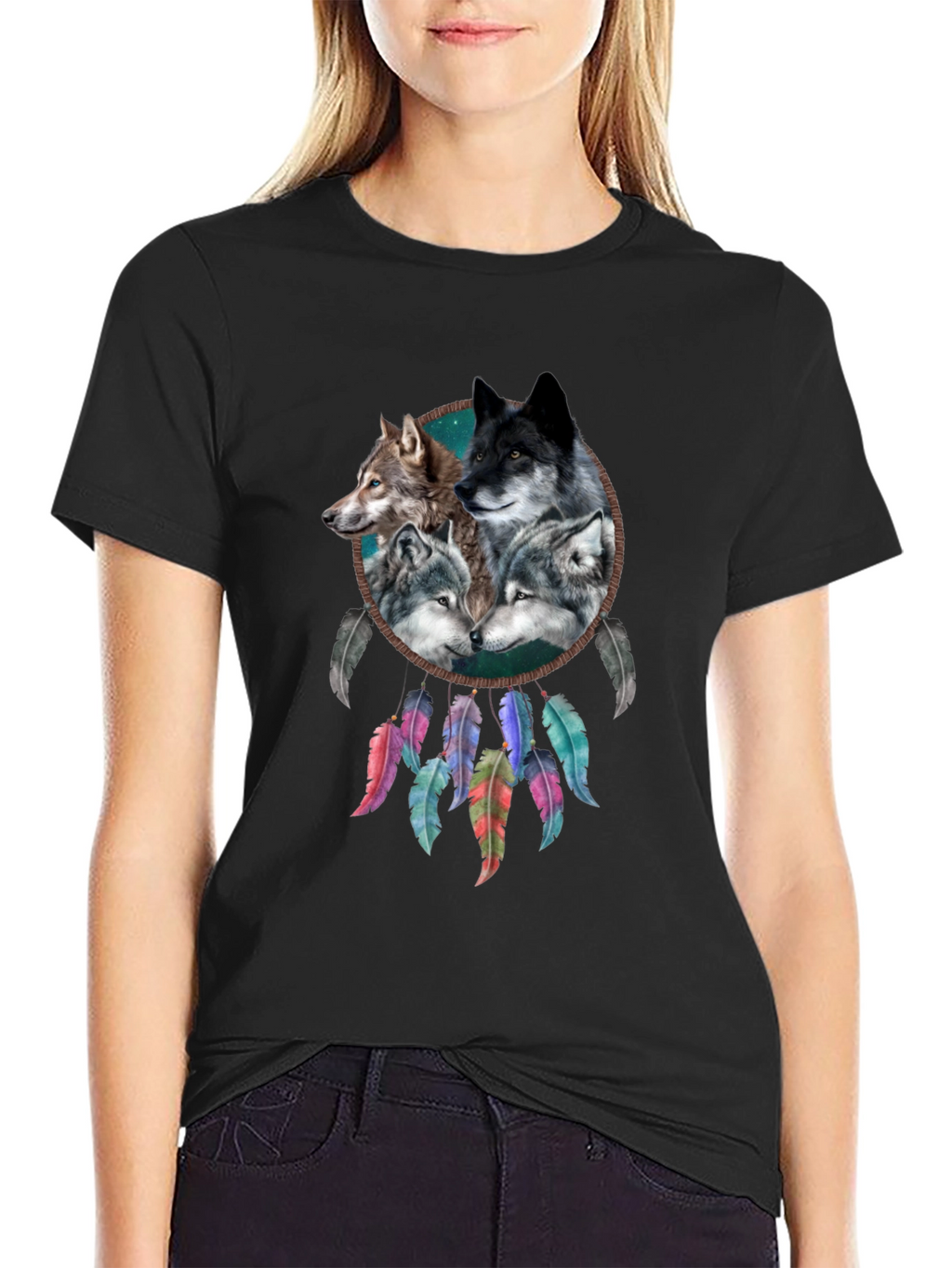 Wolf Dreamcatcher Graphic Tee - Mens Black T-Shirt