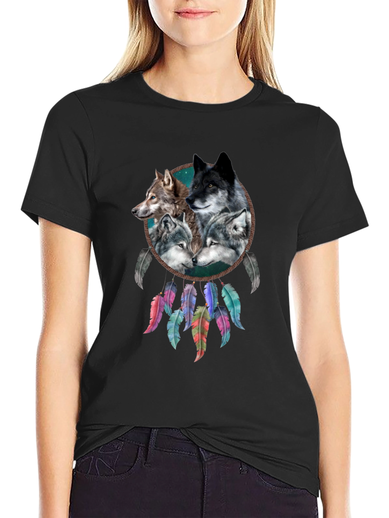 Wolf Dreamcatcher Graphic Tee - Mens Black T-Shirt