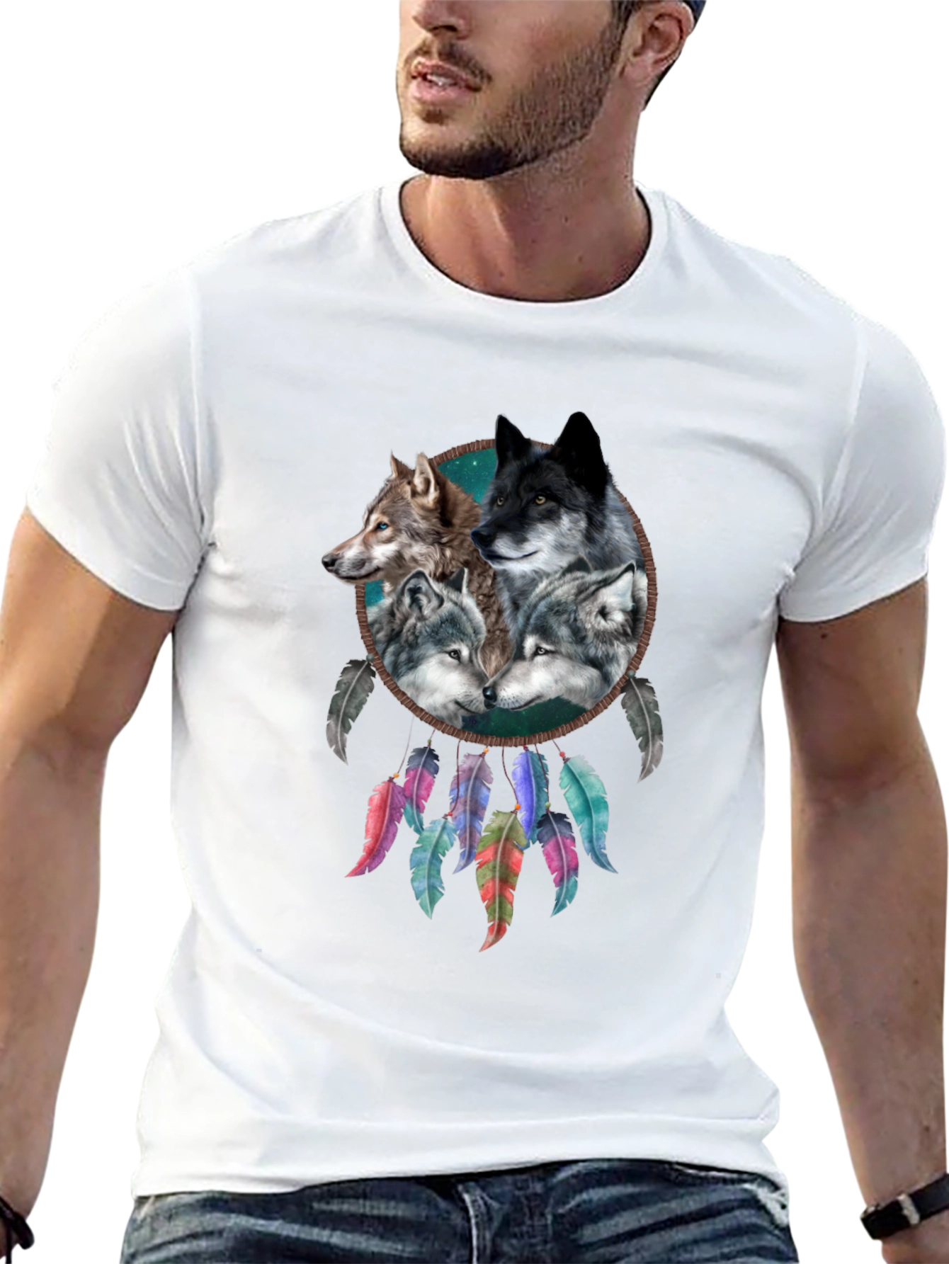 Wolf Dreamcatcher Graphic Tee - Mens Black T-Shirt
